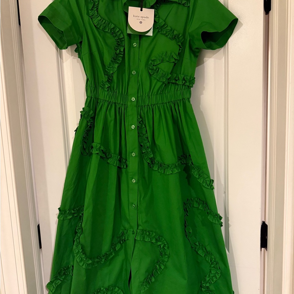 NWT Kate Spade Vibrant Green Ruffle Casual Midi Dress